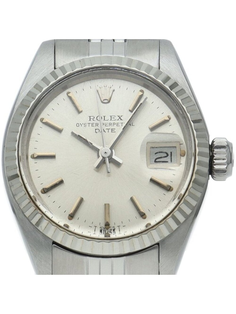 Rolex Oyster Perpetual Date Watch Antique 18k White Gold SS Silk